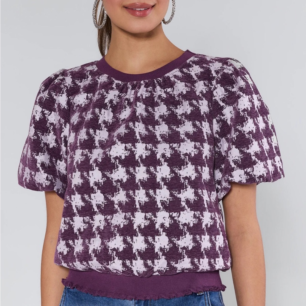 Avara Mason Purple Houndstooth Knit Top - Xs, Brand New
